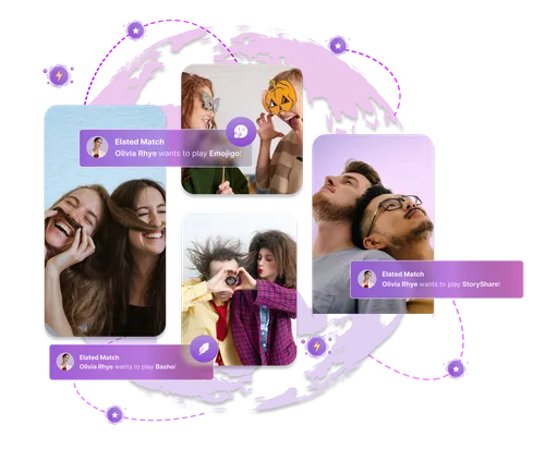 Elated dating app showing SparkFlirt feature with collaborative gaming